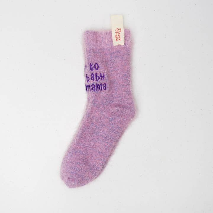 Sockmate / www.sockmate.store - Wholesale Socks – Women's - From Fur Mama To Baby Mama Embroidered Fuzzy Lilac Pregnancy Socks1