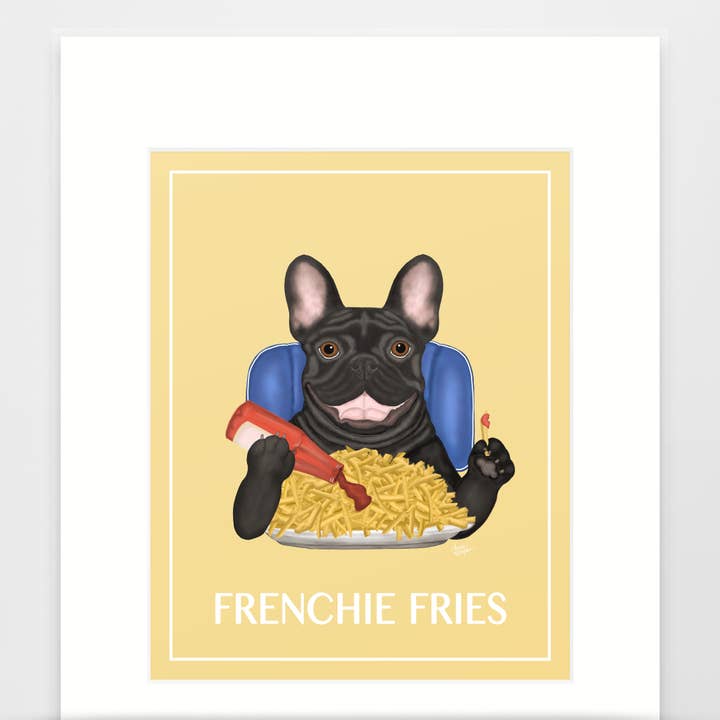 Stampa artistica con cane Bulldog francese, patatine fritte per la vendita all'ingrosso da parte di Laura Bergsma Studio