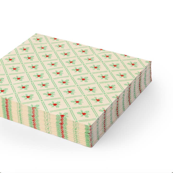 Bonjour Fête - Wholesale Disposable Napkin - HOLLY PATTERN CHRISTMAS DINNER NAPKINS1