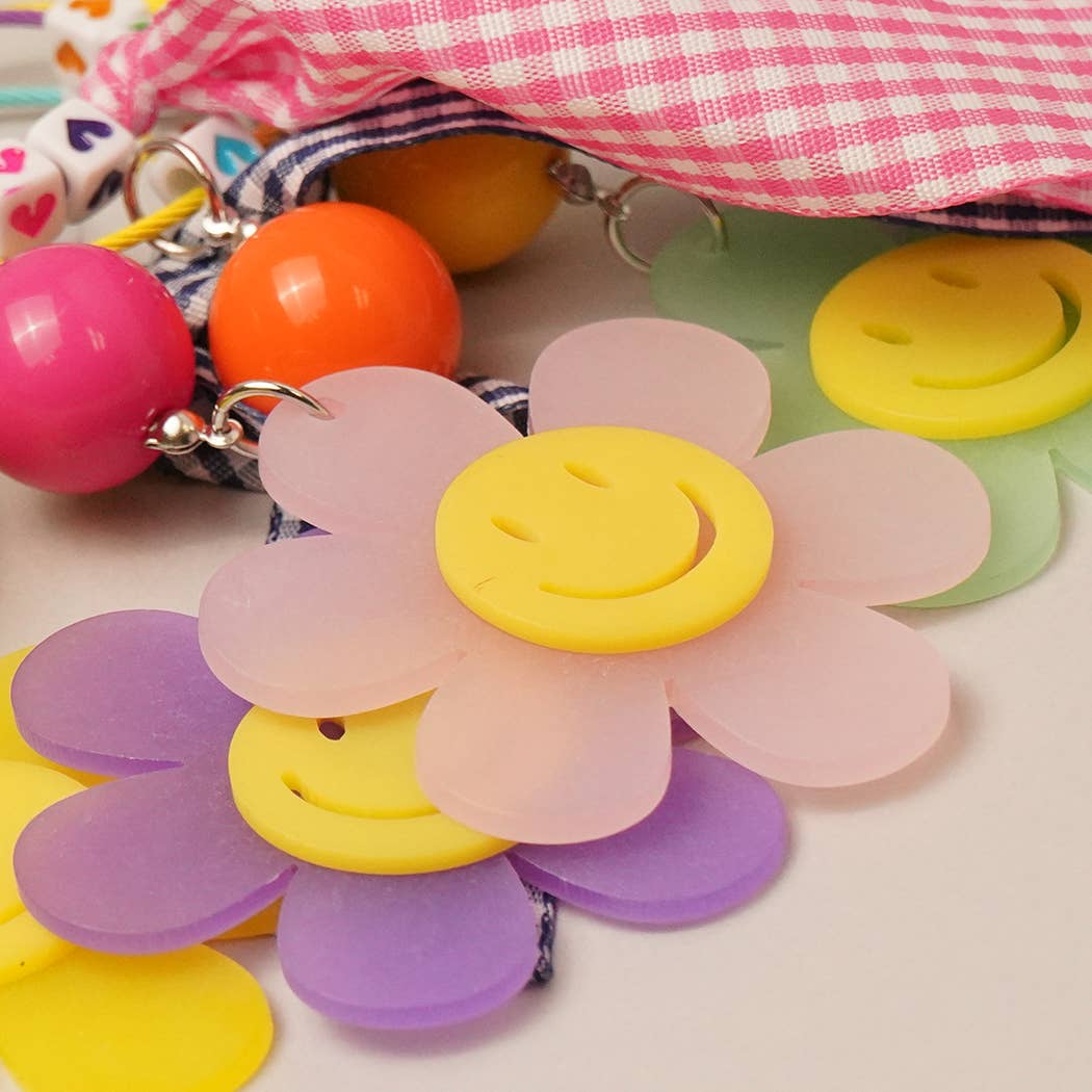 Fashion City – Porta-chaves - Mulher por atacado – Bolsa de Chaveiro Happy Face Flower xadrez com Arco Charme5