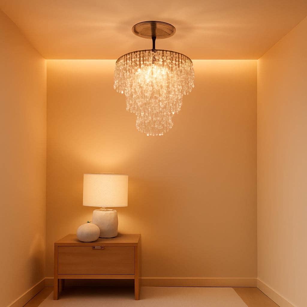 Mini Gold Crystal Chandelier 3 Tier Raindrop Flush Mount for wholesale on Faire0