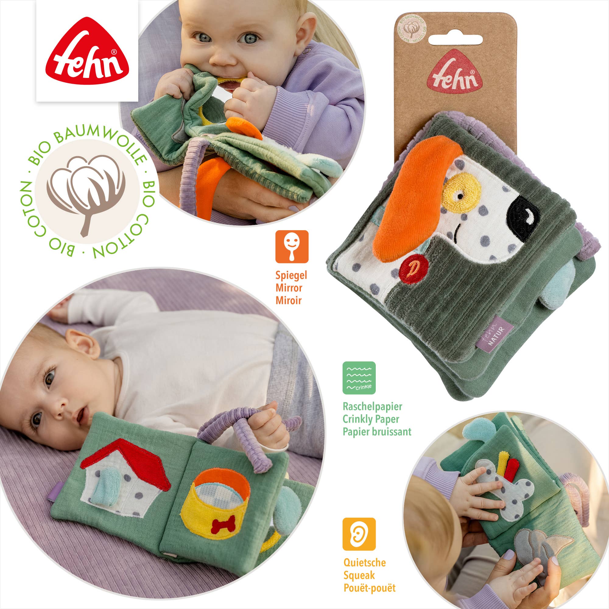 Fehn - Wholesale Baby & Toddler Book (0-2) - Fabric Book Dog NATURE - Touch Book with Nature Motifs3