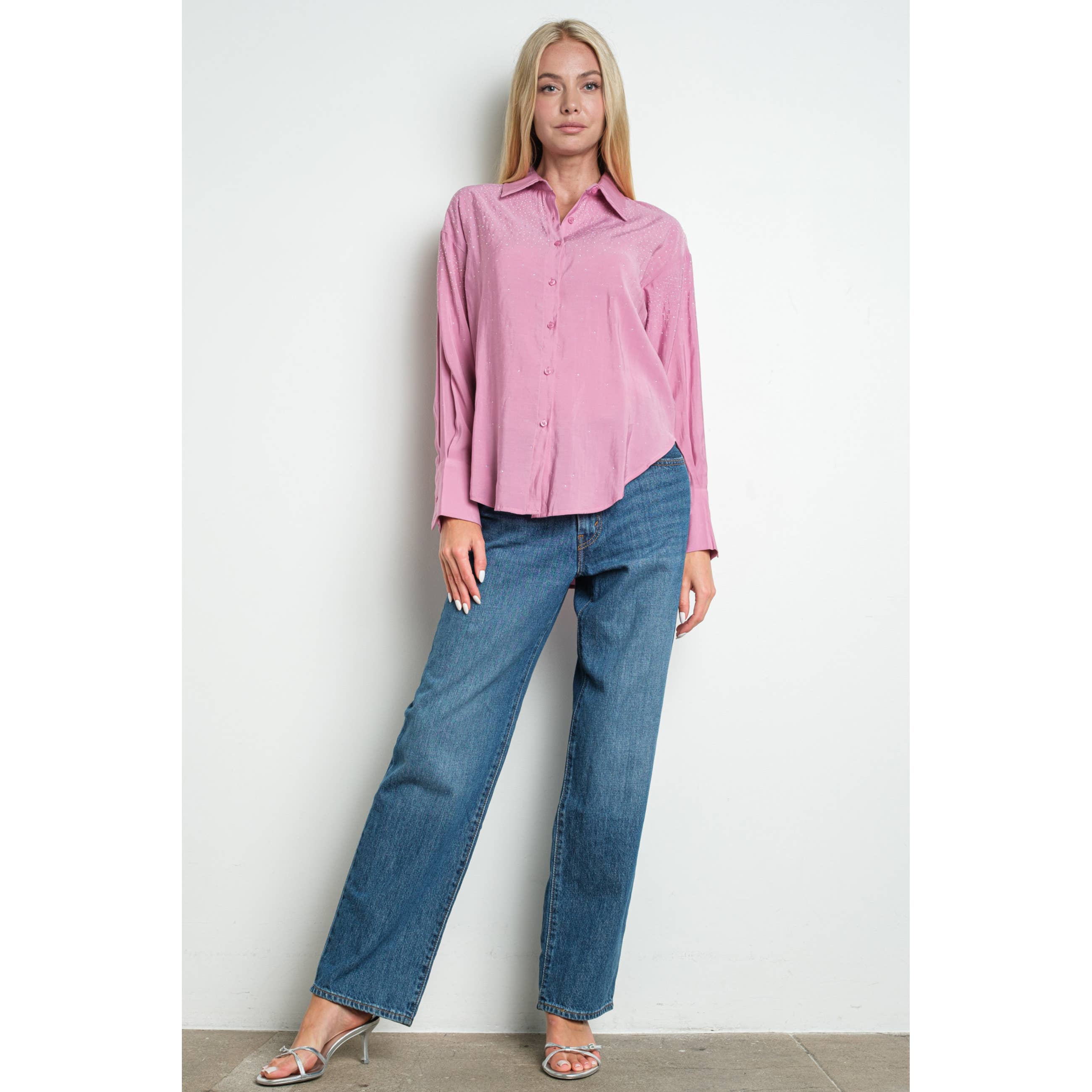 KIWI – wholesale Buttoned-down shirt – Women's – IT3216 Iridescent Rhinestone Embellished Button Up Shirt12