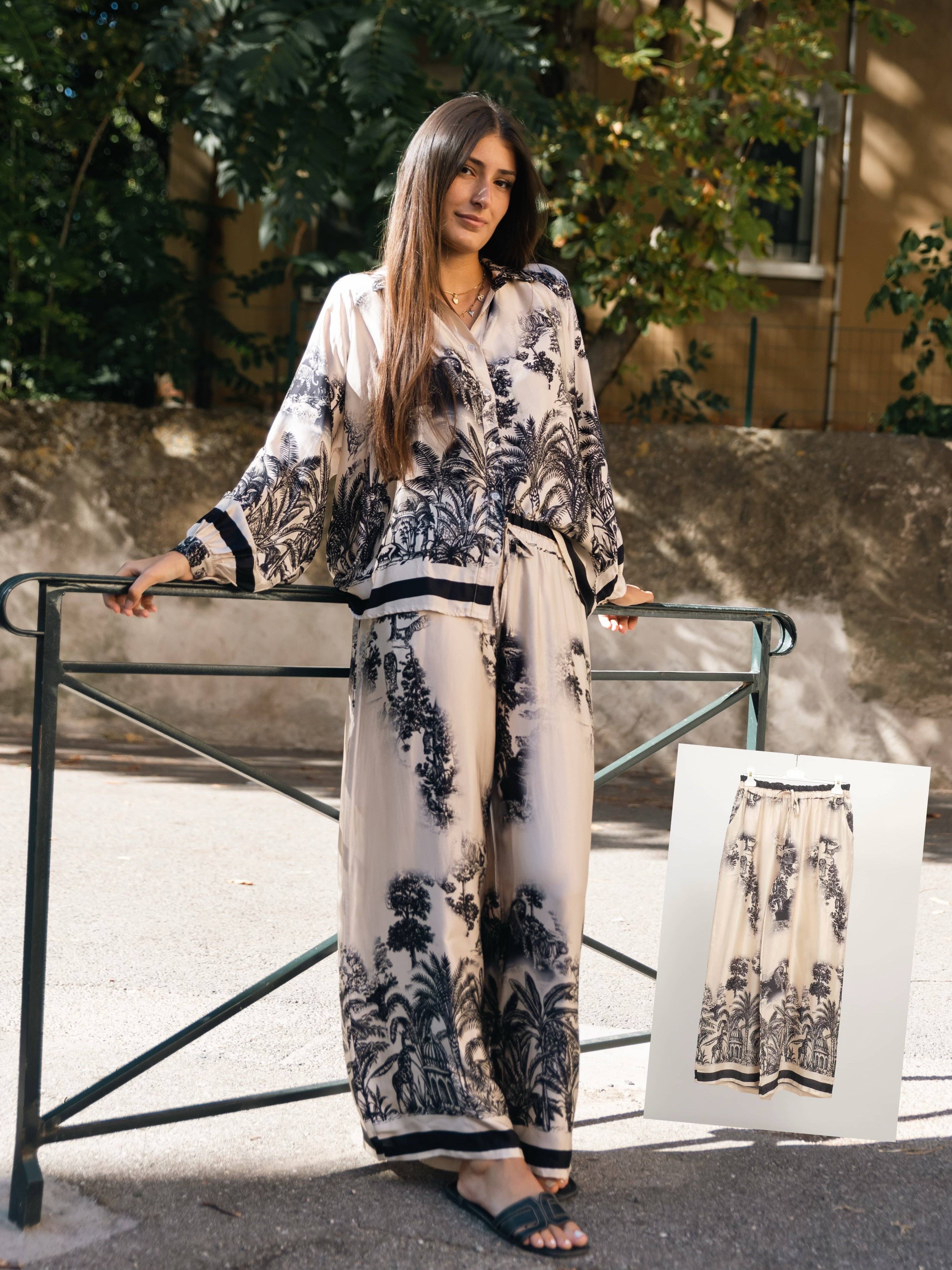 Cecile Wang - Wholesale Pants - Women's - Fluid jungle print trousers in viscose and silk – KD6637VS-46