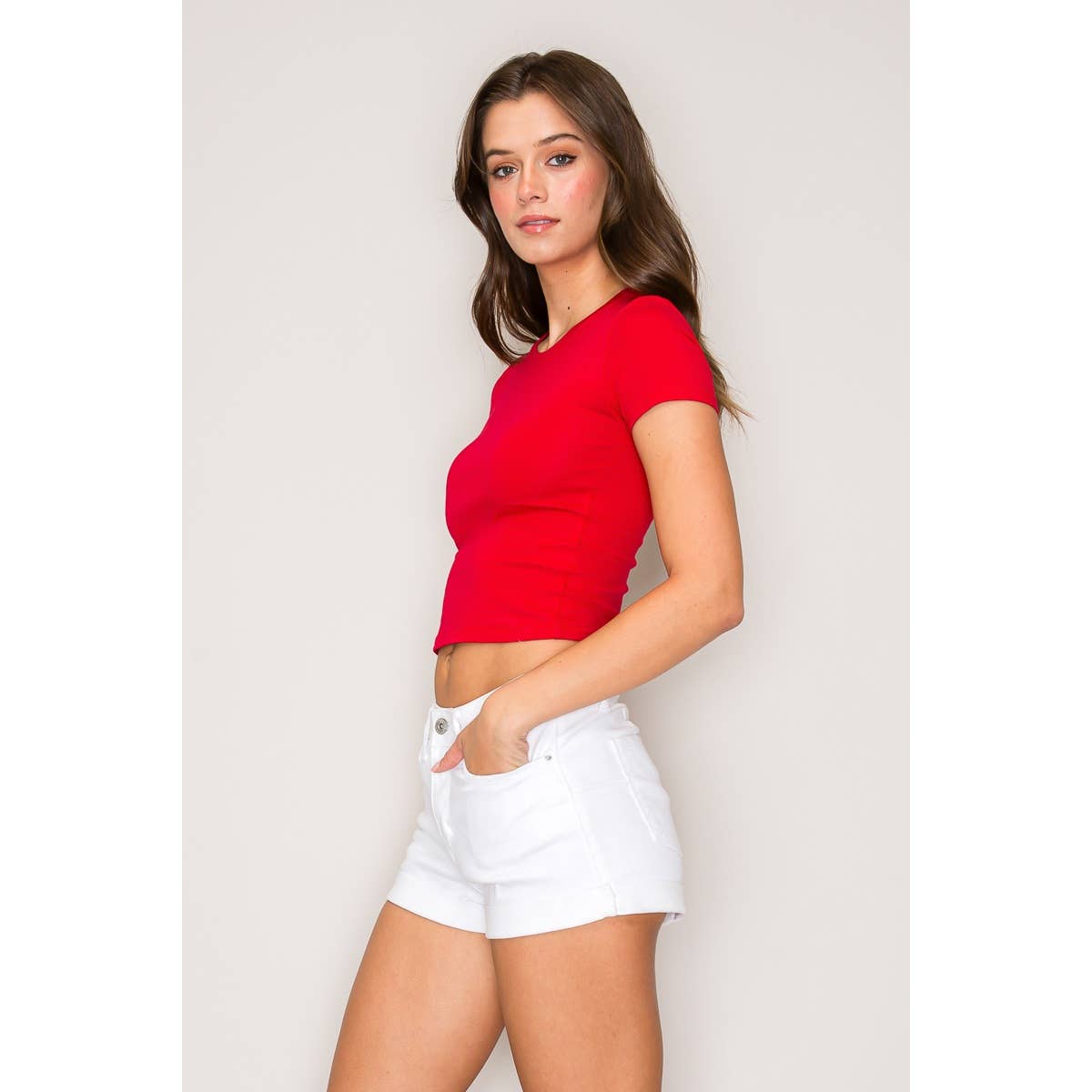 Popular 21 - Wholesale Knit Top - Women's - Crew Neck Short Sleeve Cotton Crop Top20