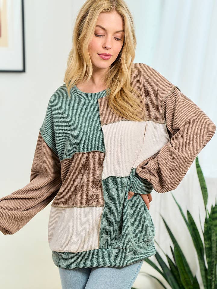 LMT4525-Fall for you color block rib top for wholesale by lovely melody