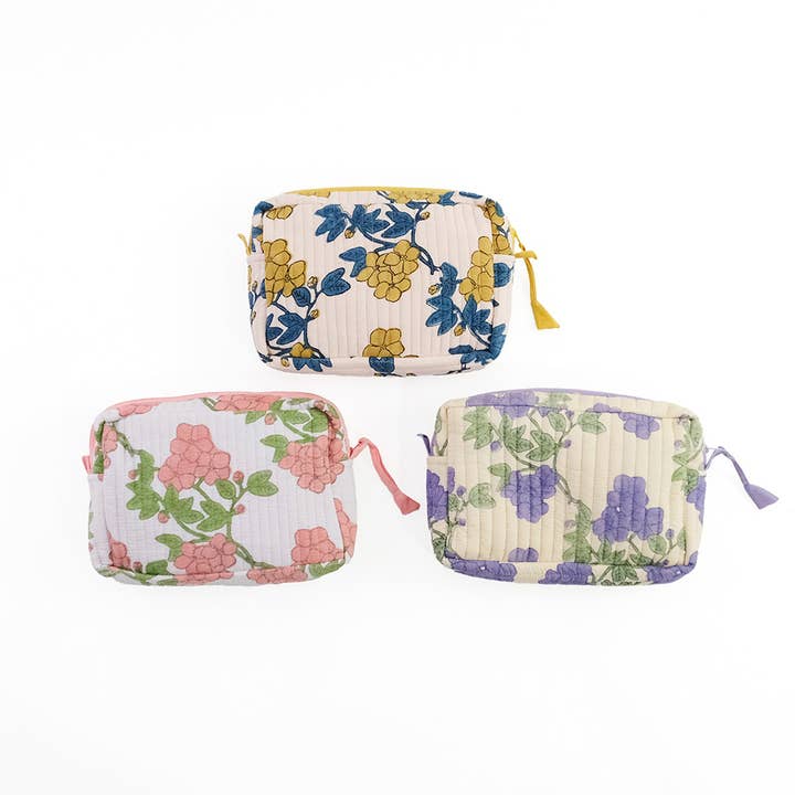 Block-Printed Quilted Pouch – Riburi Flower for wholesale by shesay
