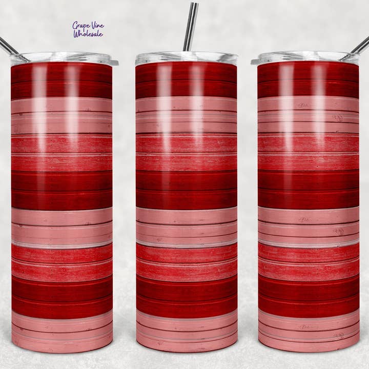 Röd & Rosa Randig Träådring 20oz Tumbler för wholesale av GrapeVineWholesale
