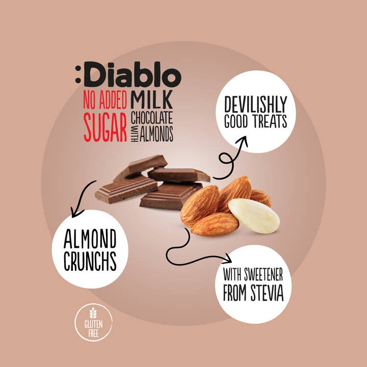 Diablo Sugar Free – Barra de chocolate por atacado – Chocolate ao leite com amêndoas e estévia Diablo 75 g2
