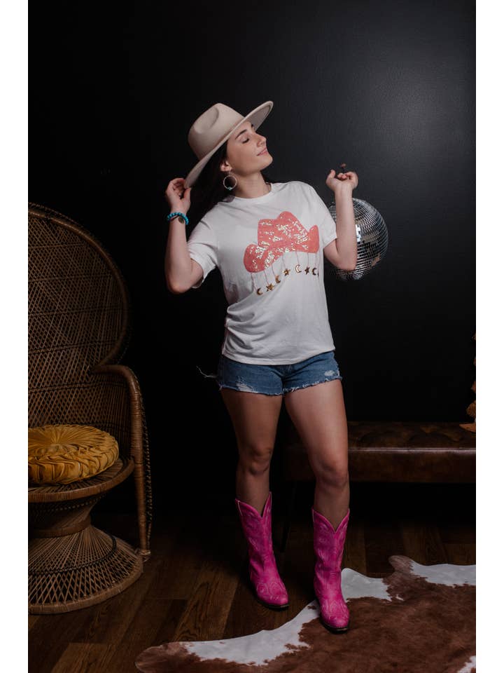 White MK554 Starry Cowgirl Short Sleeve Tee for wholesale on Faire2