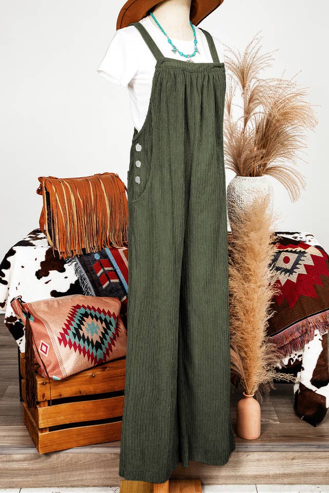 Green Fashion-W Solid Pocketed Loose Fit Corduroy Overall for wholesale on Faire10