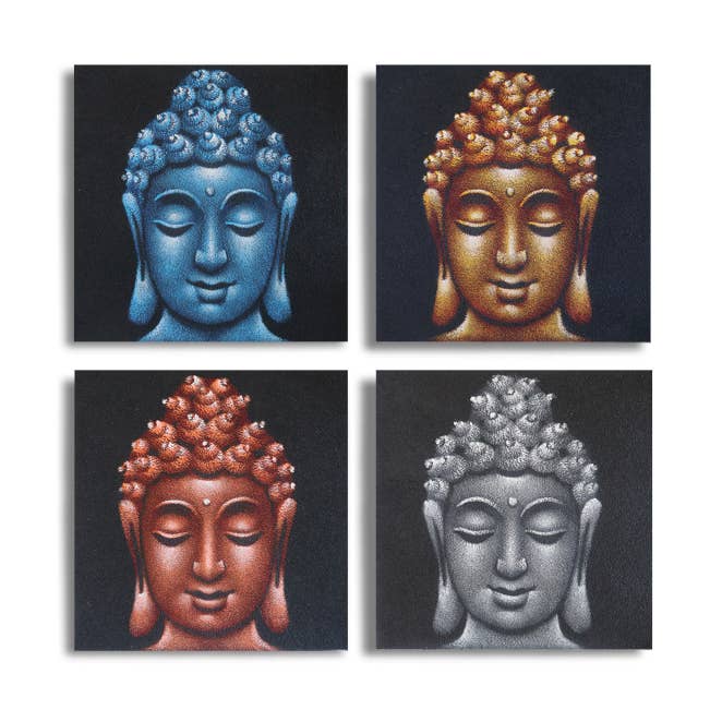 Set of 4 Buddha Heads Sand Detail 30x30cm for wholesale by AWGifts Europe