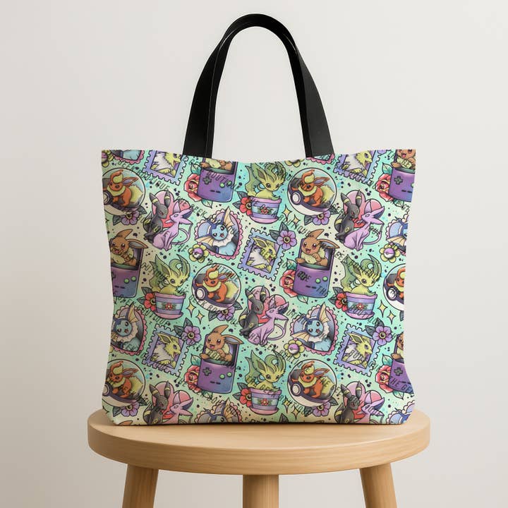 Eevee Poke Tattoo Video Game Anime Large Zipper Tote Bag for wholesale by The Geek Boutique