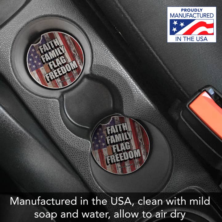 Conimar Promotions - Wholesale Coasters - "Faith Family Flag" 1 Pack Absorbent Stone Car Coaster 5