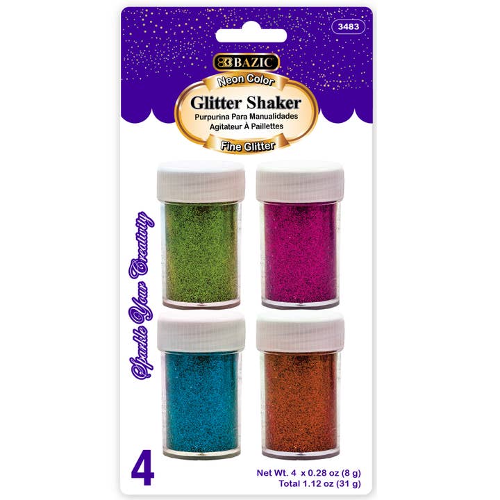 Glitter Shaker 8g / 0.28 Oz. (4/Pack) Neon Color for wholesale by BAZIC Products