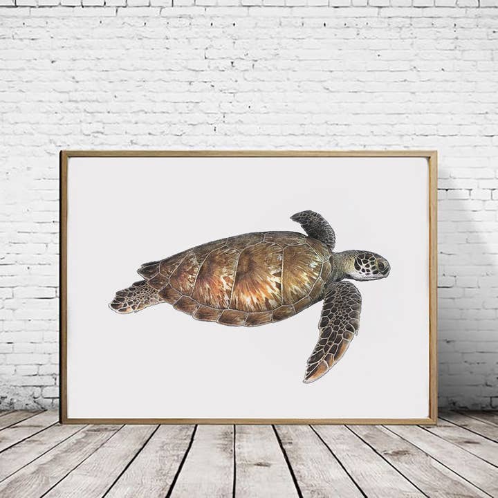Tortue de mer verte - Impression A2/A1 (paysage) pour la vente par Hidden Planet