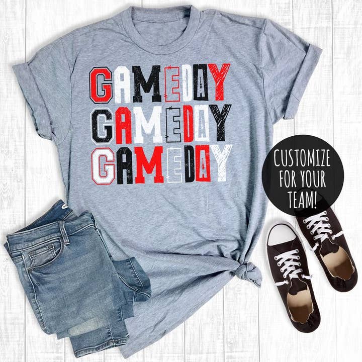 Camiseta gráfica personalizada con letras de Game Days, gris para venta al por mayor de Rebel Rose