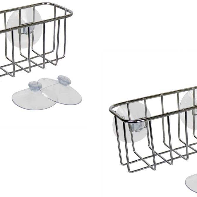 Jolitee Silver Stainless Steel Suction Cup Sink Caddy for Sponges or Soap with Extra Suction Cups for wholesale on Faire0
