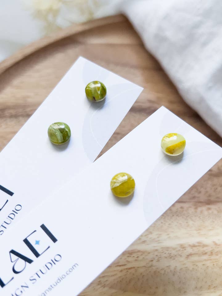 Col R ✦ Green-yellow marbled stud earrings for wholesale by KLAEI DESIGN STUDIO