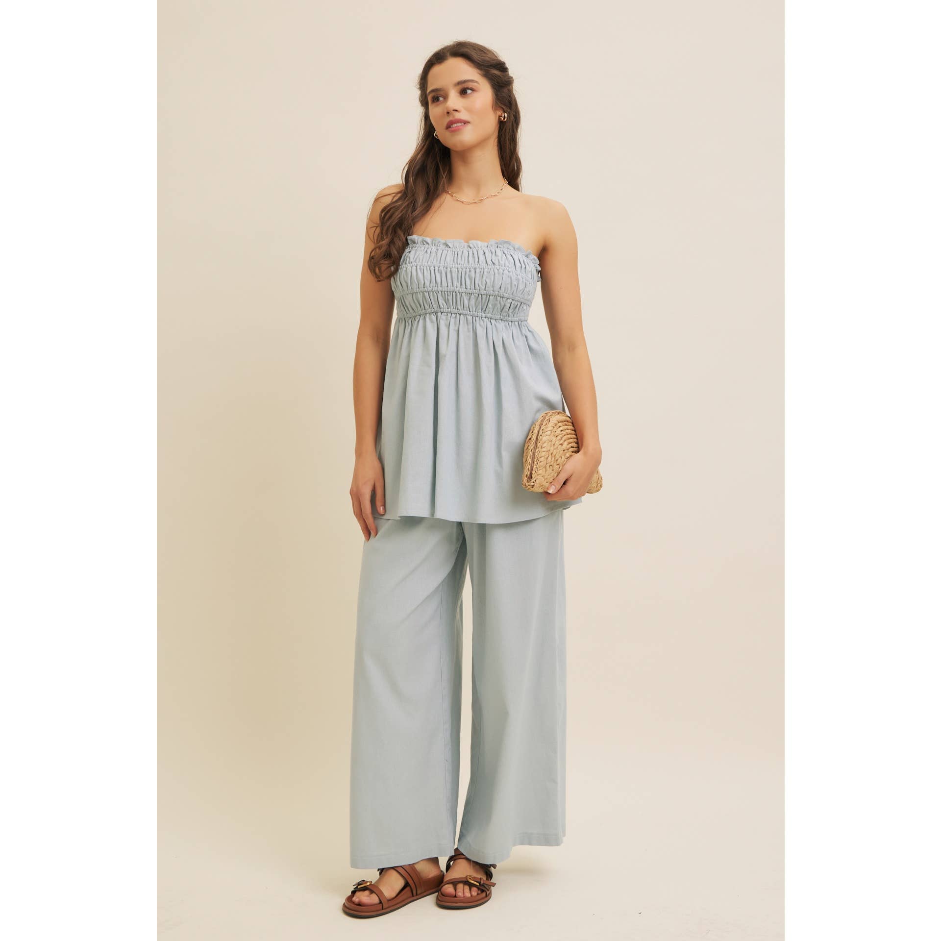 in february – Blusa - Mulher por atacado – TOP TÚNICA SEM ALÇAS DRAPEADO EM VISCOSE E LINHO16