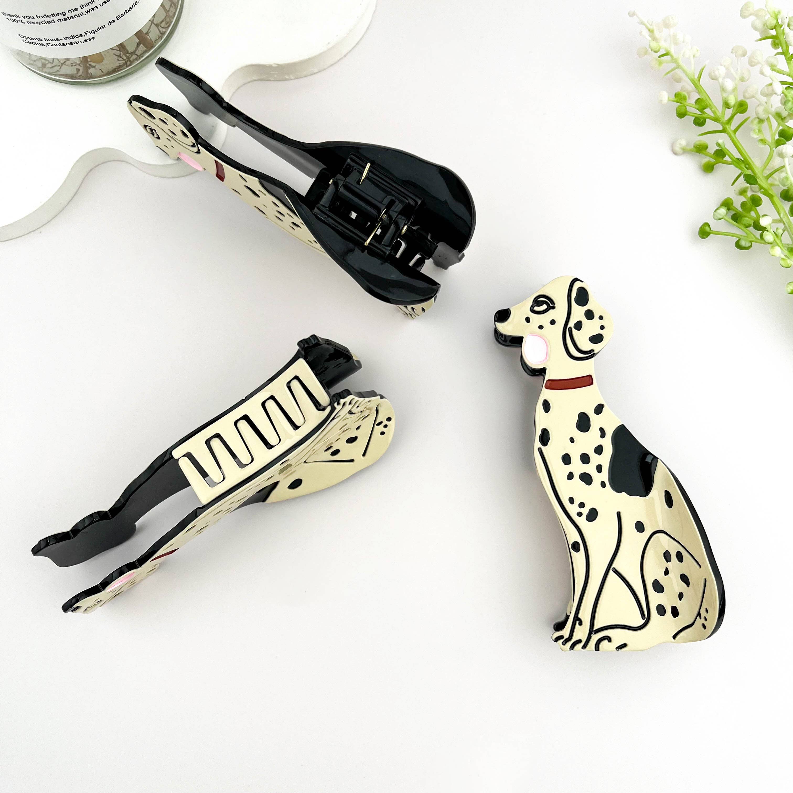 mildstyles – wholesale Hårklämma - Dam – Bedårande Dalmatiner Hårklämma i Acetat & Hundkam Set4