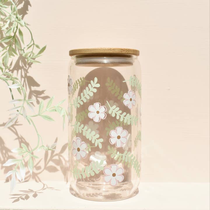 Daisy Floral Leaf glazen beker | 16 oz koffiekop voor wholesale door Snowbelshop