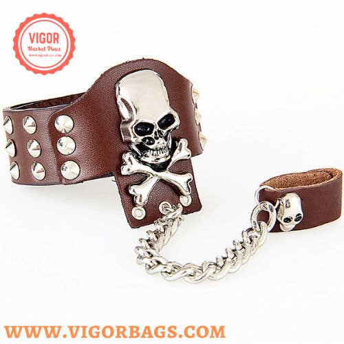 Mix Match Colors Rock ring conjoined ghost head leather bracelet Dance show a for wholesale on Faire7