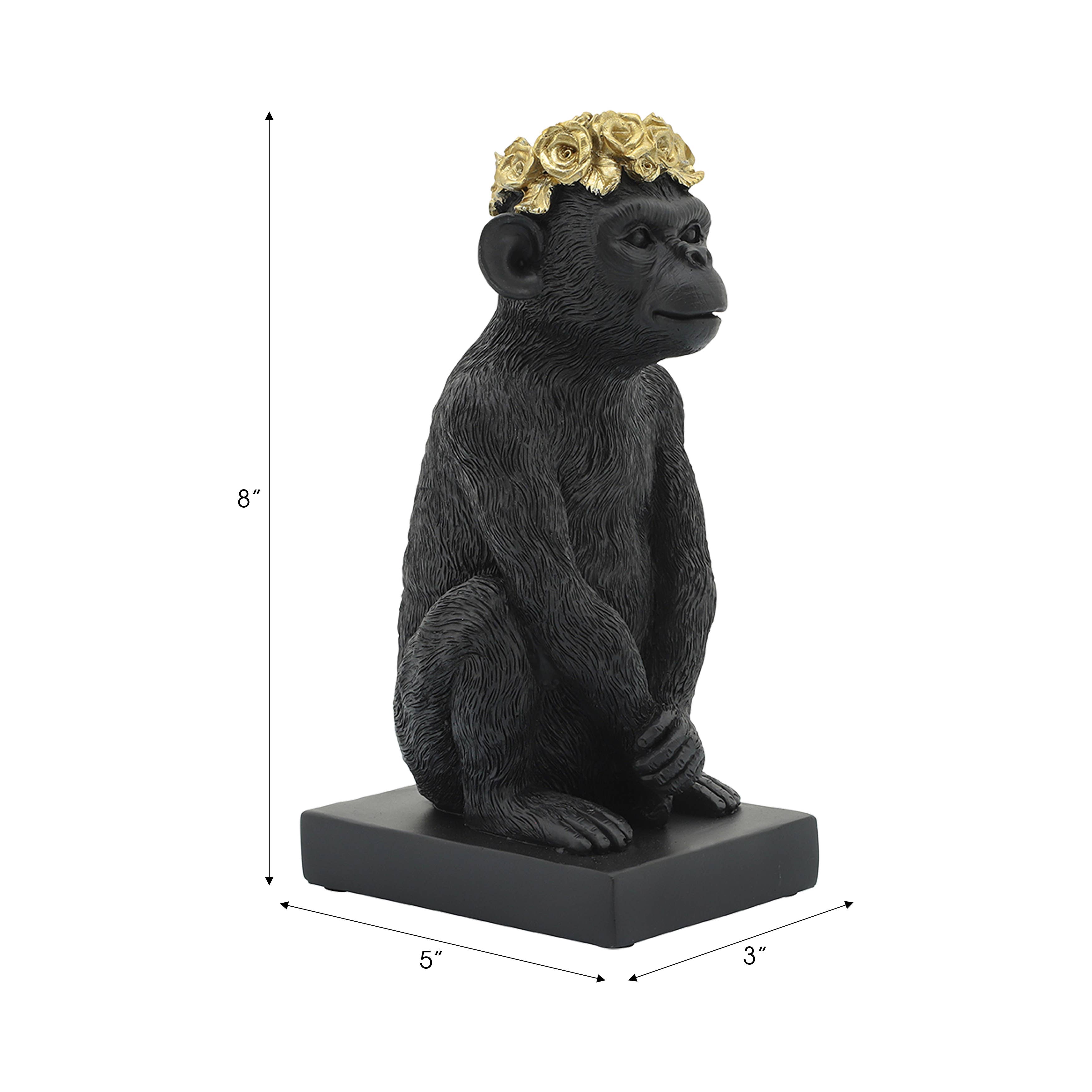Sagebrook Home - Wholesale Decorative Figurine - Decorative Figurine - Black Resin Monkey Flower Crown, 8 in.1