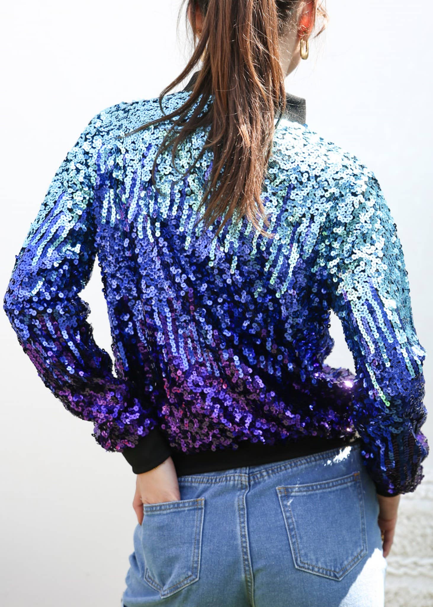 Anna Kaci Wholesale - Wholesale Varsity/Baseball Jacket - Women's - Striped Metallic Sequin Varsity Jacket49