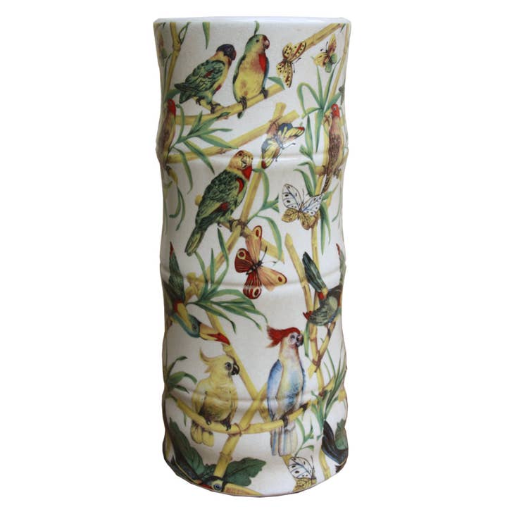 Geko Products - Wholesale Umbrella Stand - Ceramic Umbrella Stand, Bamboo & Tropical Bird Design