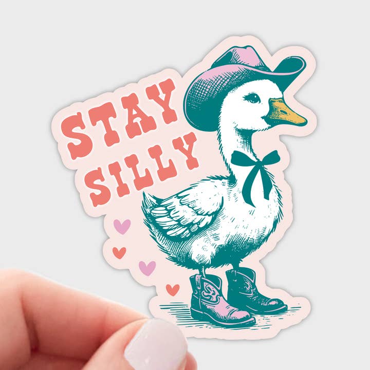 Stay Silly Sticker - goose, cowboy, women, pink, western for wholesale by Yarnival