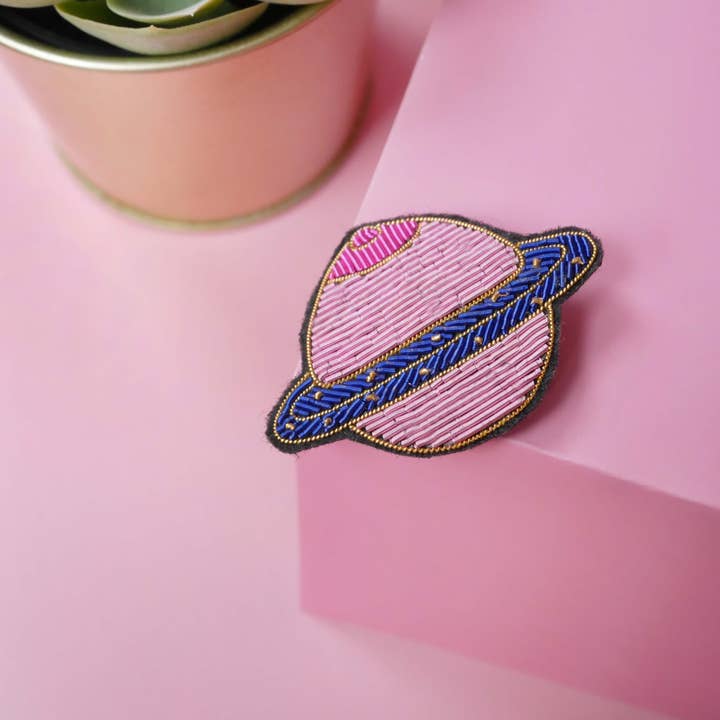MALICIEUSE - Wholesale Brooch - Planet Boobs brooch - handmade cranberry embroidery