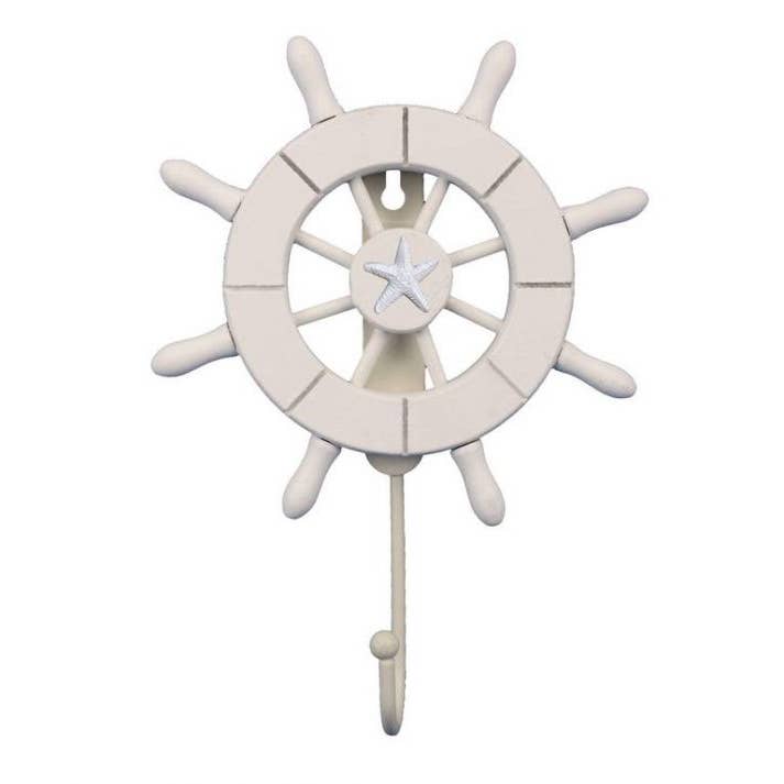Ruota decorativa bianca con stella marina e gancio 20,3 cm per la vendita all'ingrosso da parte di Hampton Nautical