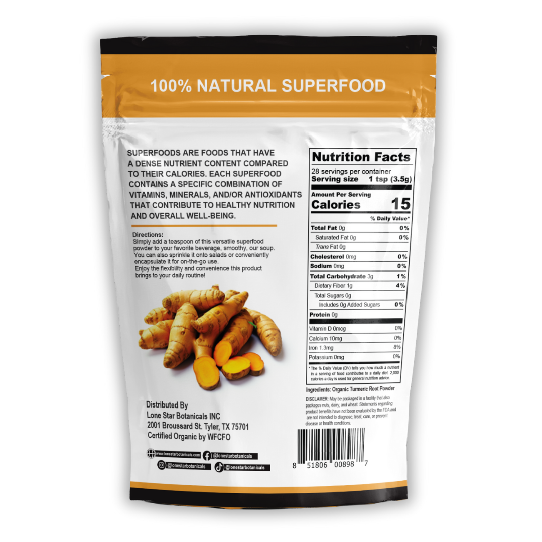 Lone Star Botanicals - Wholesale Protein/Superfood Powder - Organic Turmeric Root Powder -- 3.52 oz7