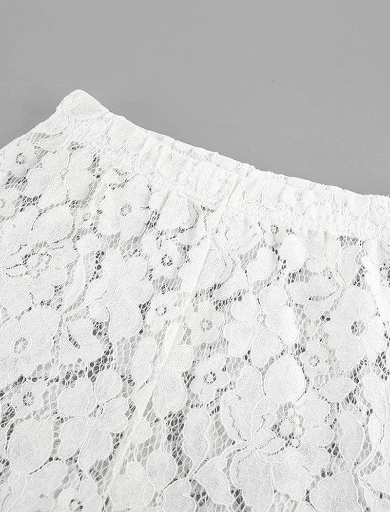 WHITE Sheer Floral Lace High-Waisted Pants for wholesale on Faire3