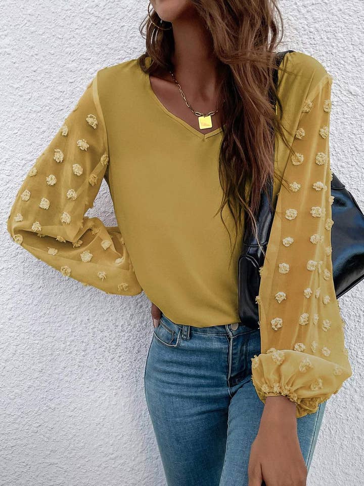 Fashion Combination - Wholesale Blouse - Women's - swiss dot bishop sleeve blouse