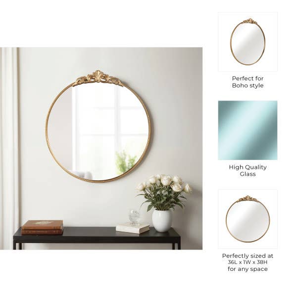 Sagebrook Home - Wholesale Wall Mirror - Metal Fleur Applique Round Wall Mirror - Gold, 38 in.2