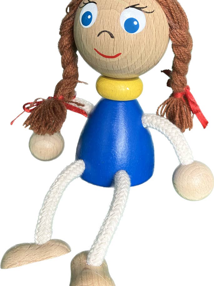 Wooden Bouncie Toy - Girl with braids - Handcrafted for wholesale by Toywood