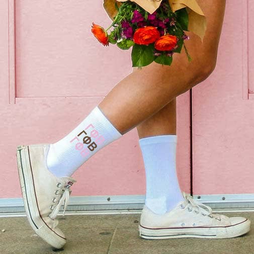 Sorority Greek Letter Crew Socks in Sorority Colors - licensed vendor for all 26 NPC sororities for wholesale by Sockprints