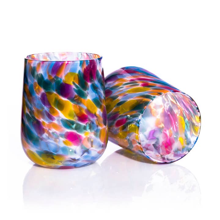 Stemless Wine Glass - Rainbow Mix for wholesale by Clink Glassworks