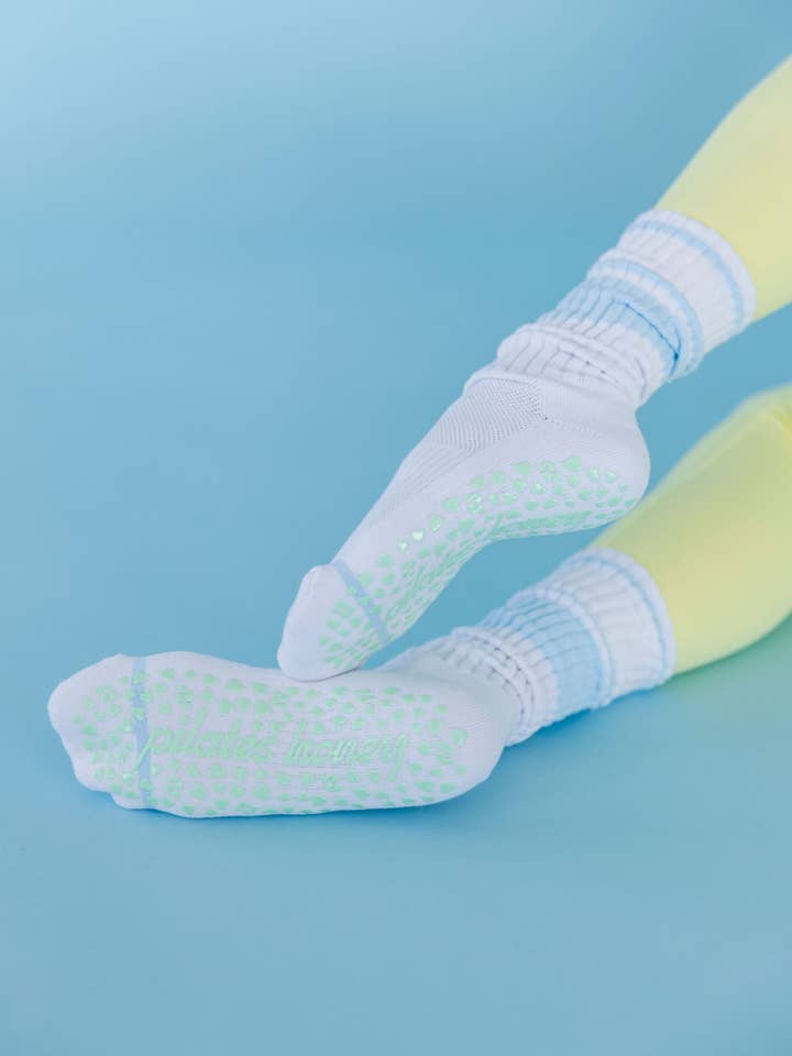 Vintage Tube Blue Grip Sock for wholesale by Pilates Honey