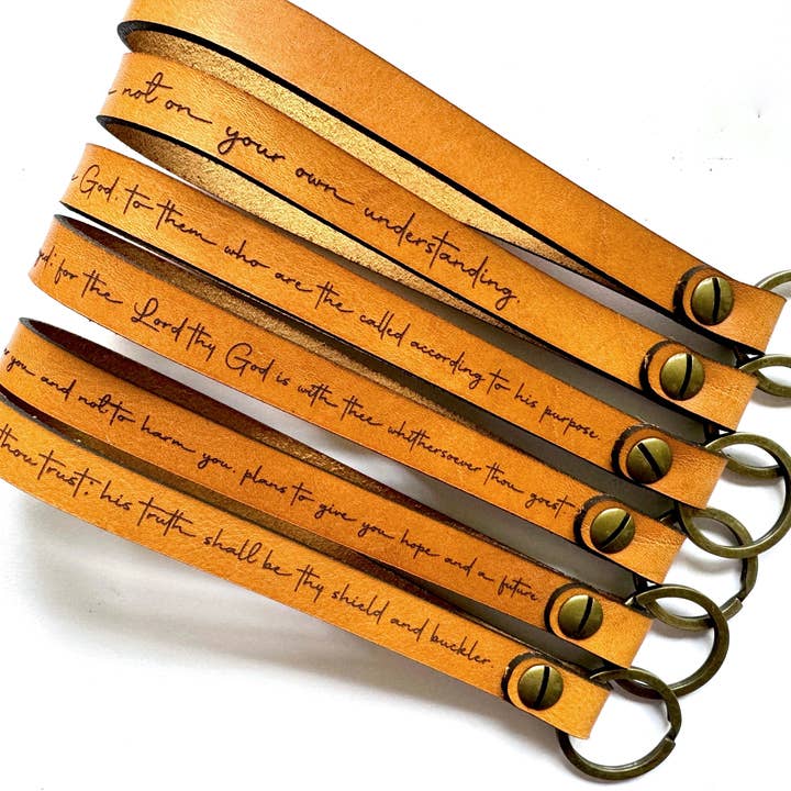 New Market Farmhouse - Wholesale Keychain - Women's - Scripture Wristlet Keychain Set - Full Grain Leather