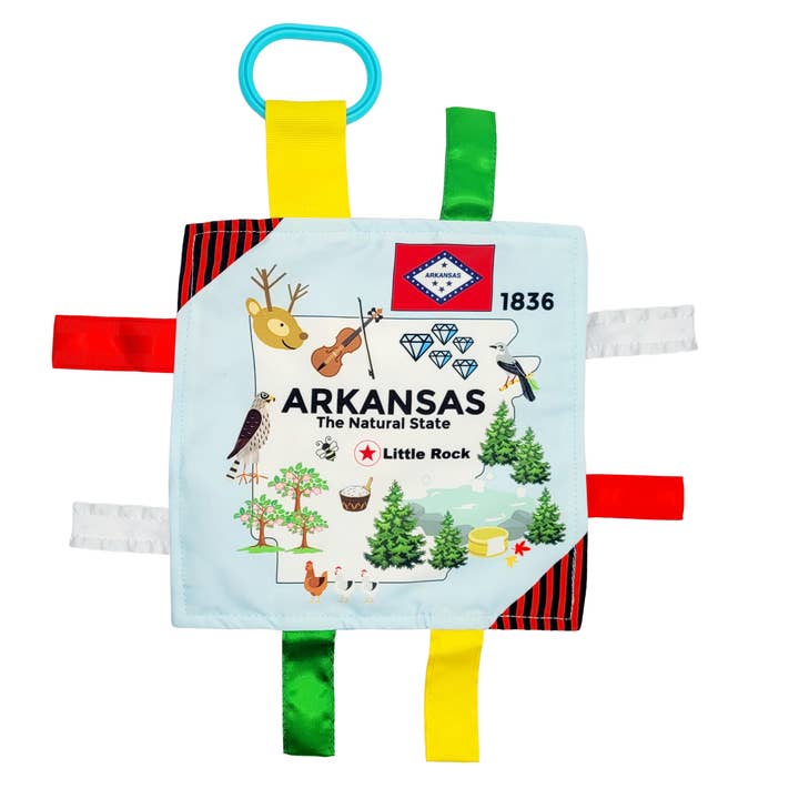 Baby Jack and Company - Wholesale Crinkle Tag Toy - Baby - Arkansas Toy Teaches State Facts Crinkle Tag Square 8"x 8"