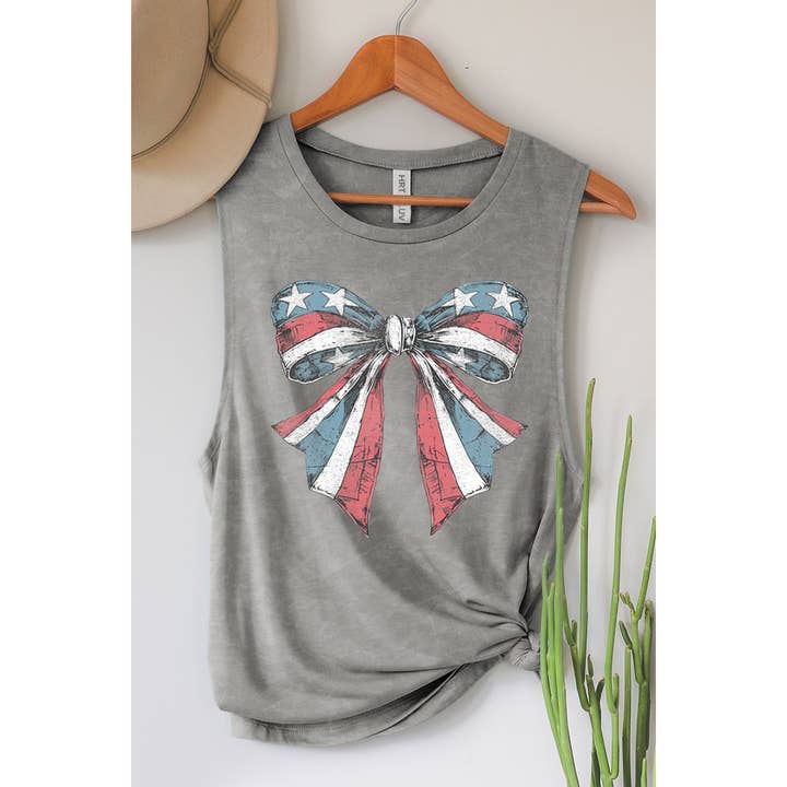 HRTandLUV - Wholesale Tank Top - Women's - AMERICAN FLAG RIBBON MINERAL GRAPHIC TANK TOP