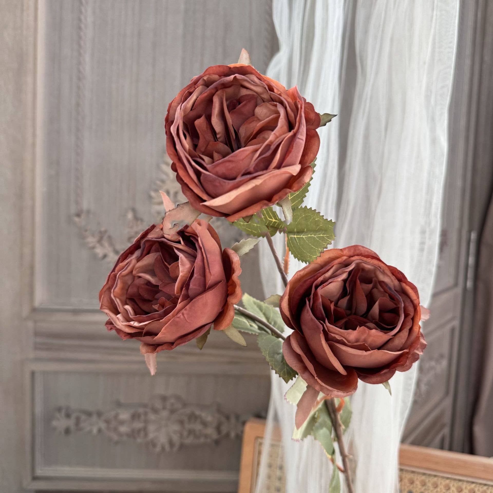 Sweet Home Deco - Wholesale Artificial Flowers - 27''T Faux Dried Look Silk Austin Rose Autumn Flower Stem8
