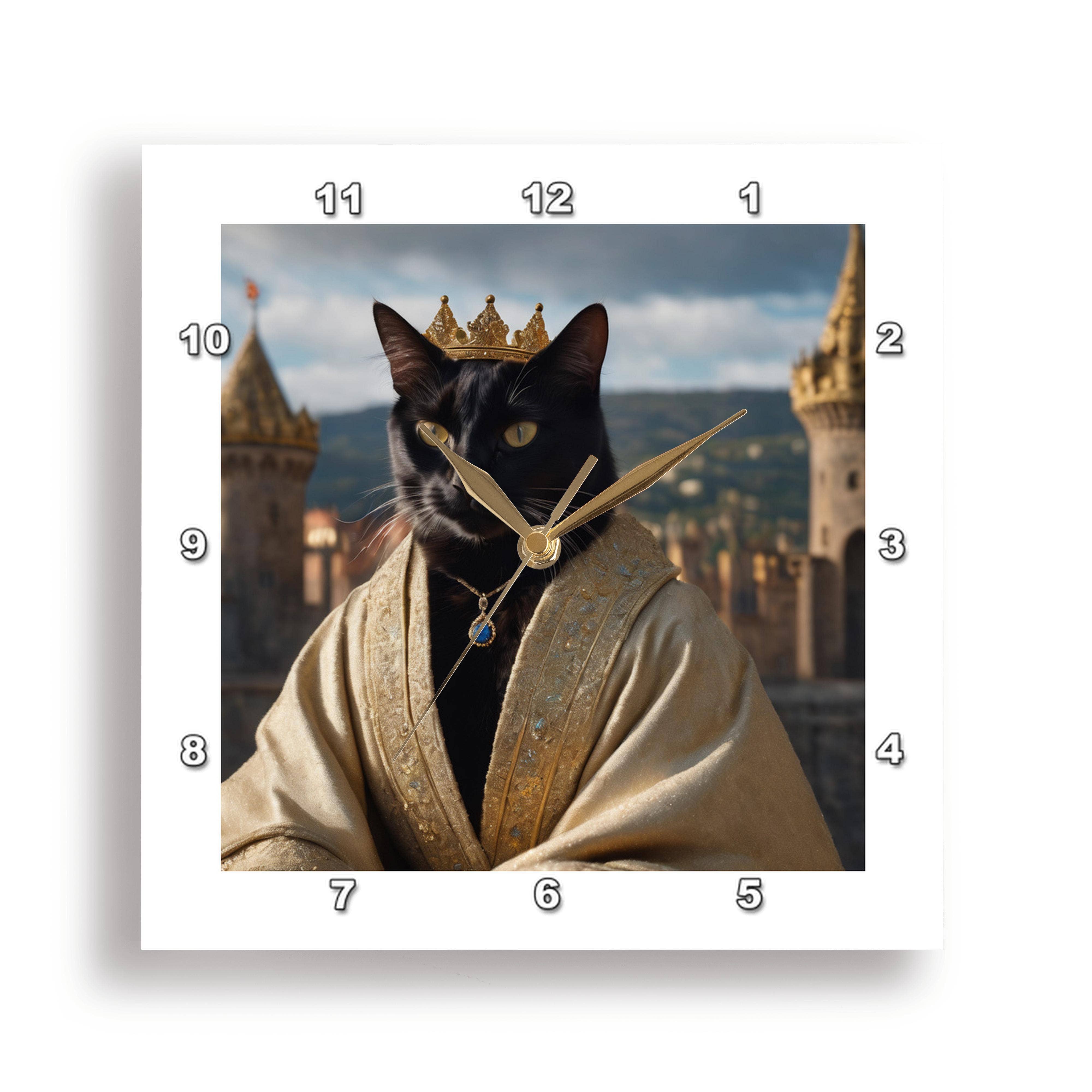 3dRose - Wholesale Wall Clock - 3dRose, A black cat dressed as a king or queen, Wall Clock0