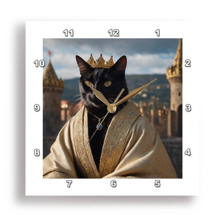 3dRose - Wholesale Wall Clock - 3dRose, A black cat dressed as a king or queen, Wall Clock0
