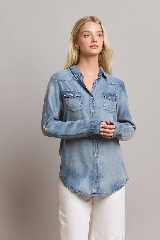 Able – wholesale Buttoned-down shirt – Women's – Denim Shirt2