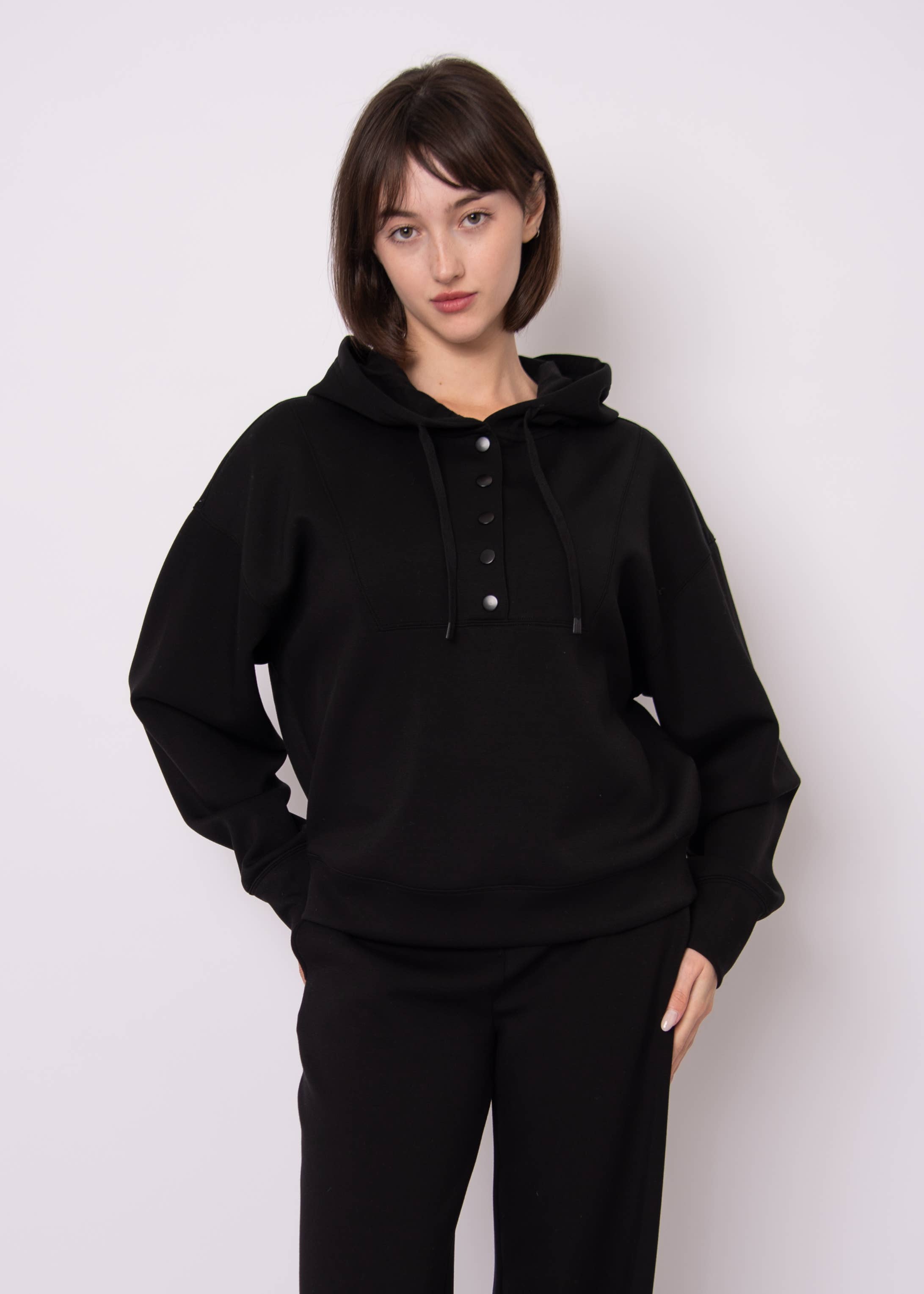 RD Style - Wholesale Hoodie - Women's - SALLIE SOFT KNIT LS SNAP FRONT HOODIE-77T247S5