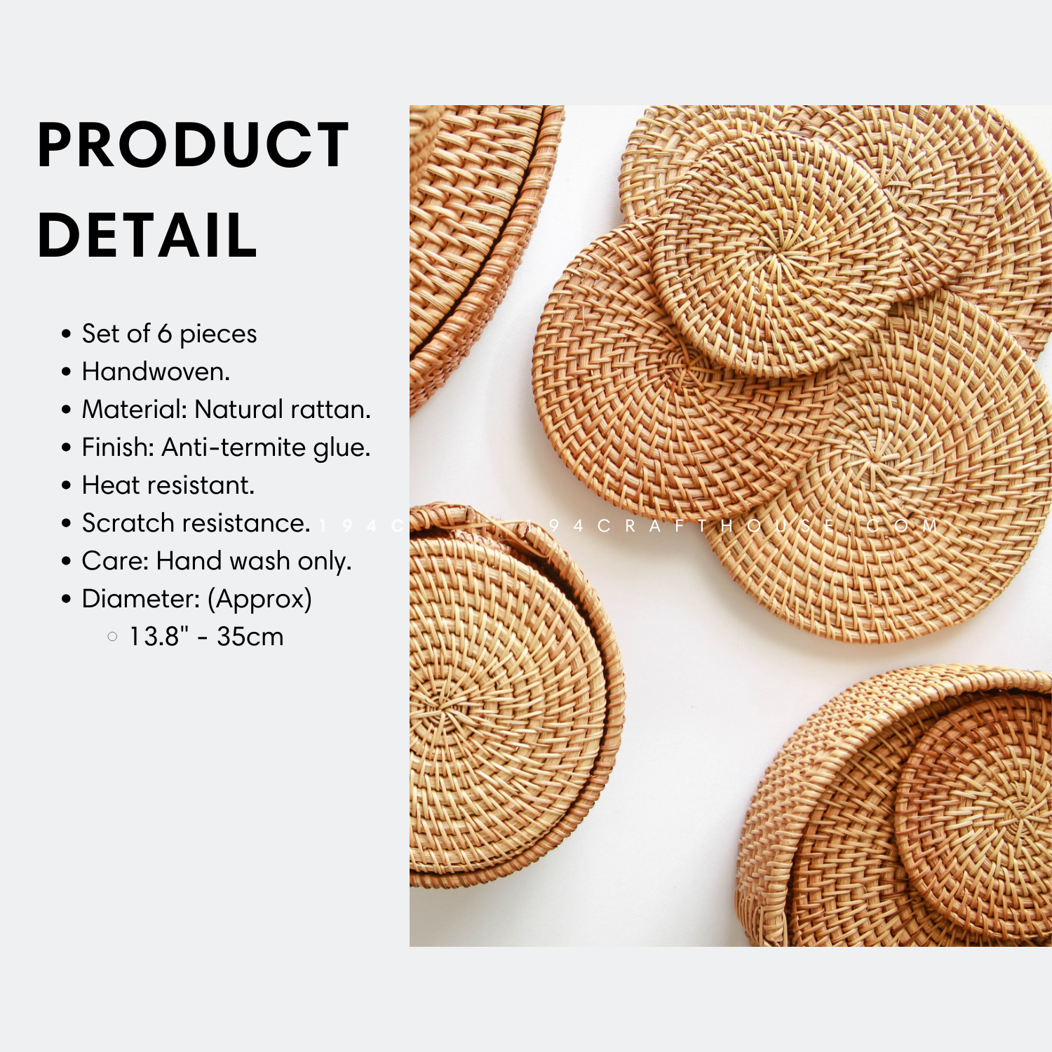 194 Craft House – wholesale Placemat – 13.8" Round Rattan Placemats (Set of 6) - Rattan Placemats1